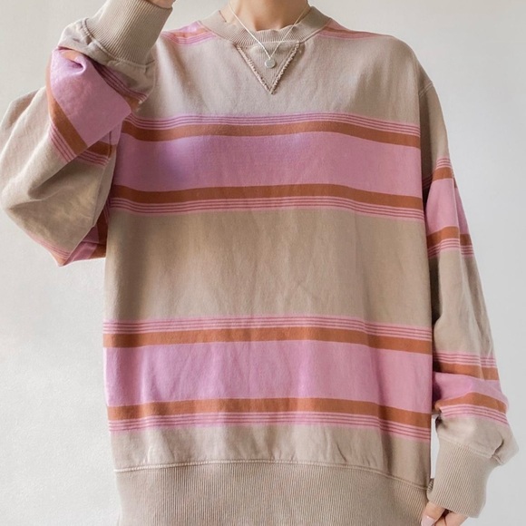 UO Urban Outfitters Retro Striped Colorblock Oversized Pullover Crewneck S - Picture 1 of 8